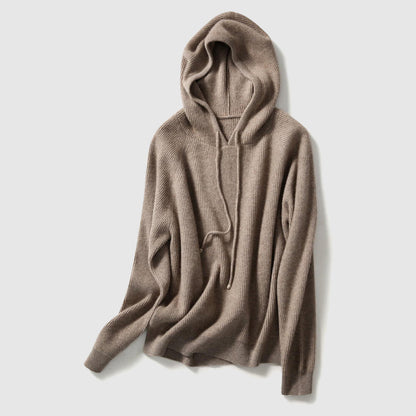 Isla Ribbed Drawstring Hood Relaxed Fit Hooded Sweater | Solid Long Sleeve Sweater