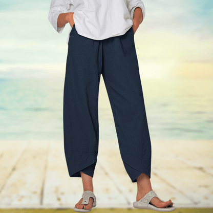 Women’s Wide Leg Pants – Relaxed Fit – Cotton Blend – Full Length