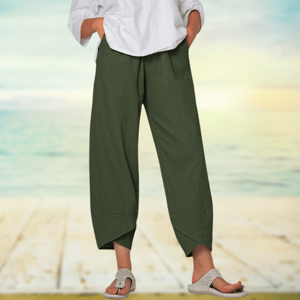 Women’s Wide Leg Pants – Relaxed Fit – Cotton Blend – Full Length