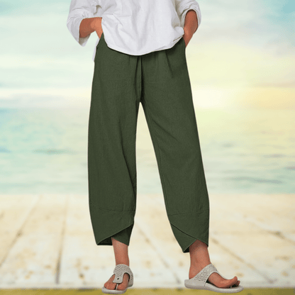 Women’s Wide Leg Pants – Relaxed Fit – Cotton Blend – Full Length