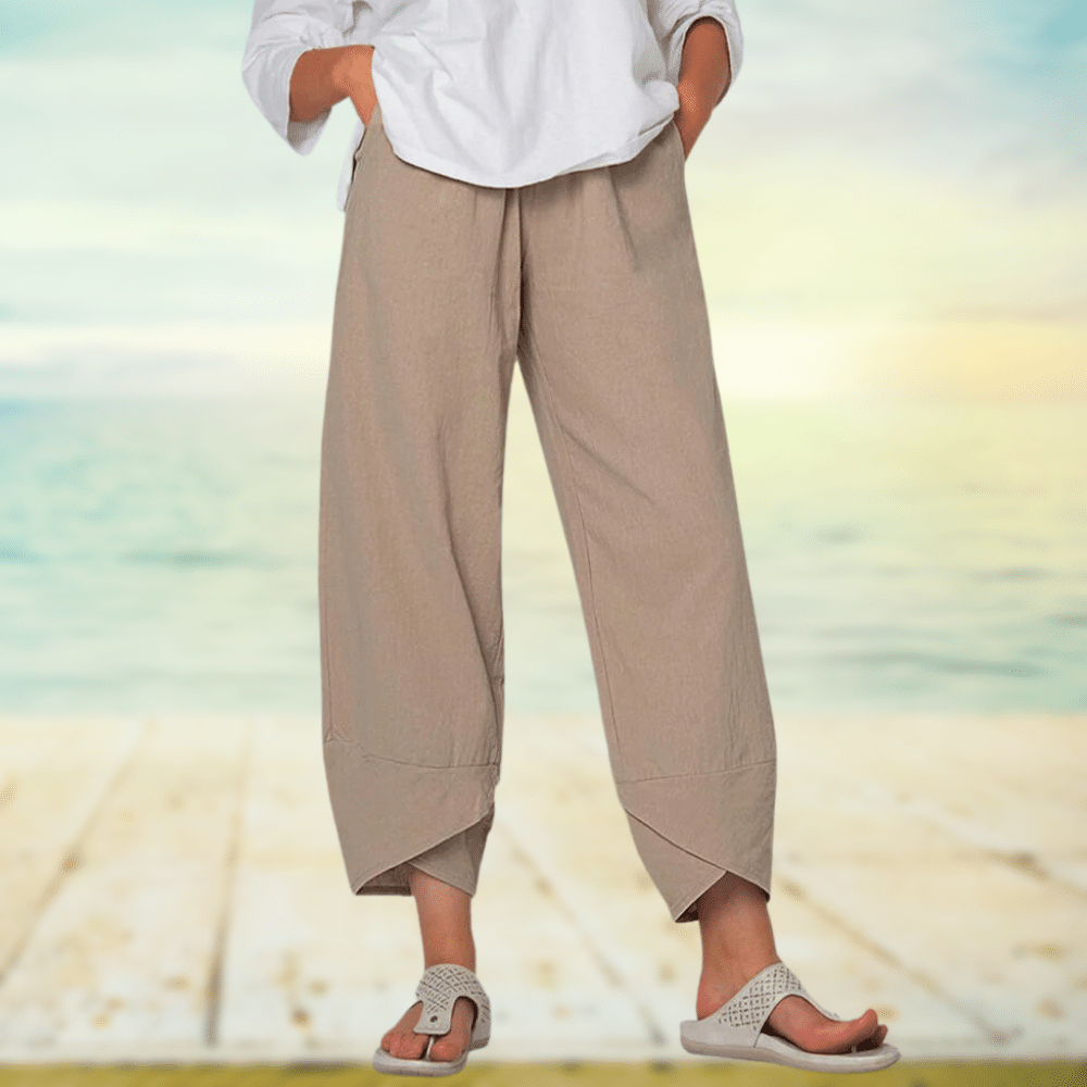 Women’s Wide Leg Pants – Relaxed Fit – Cotton Blend – Full Length