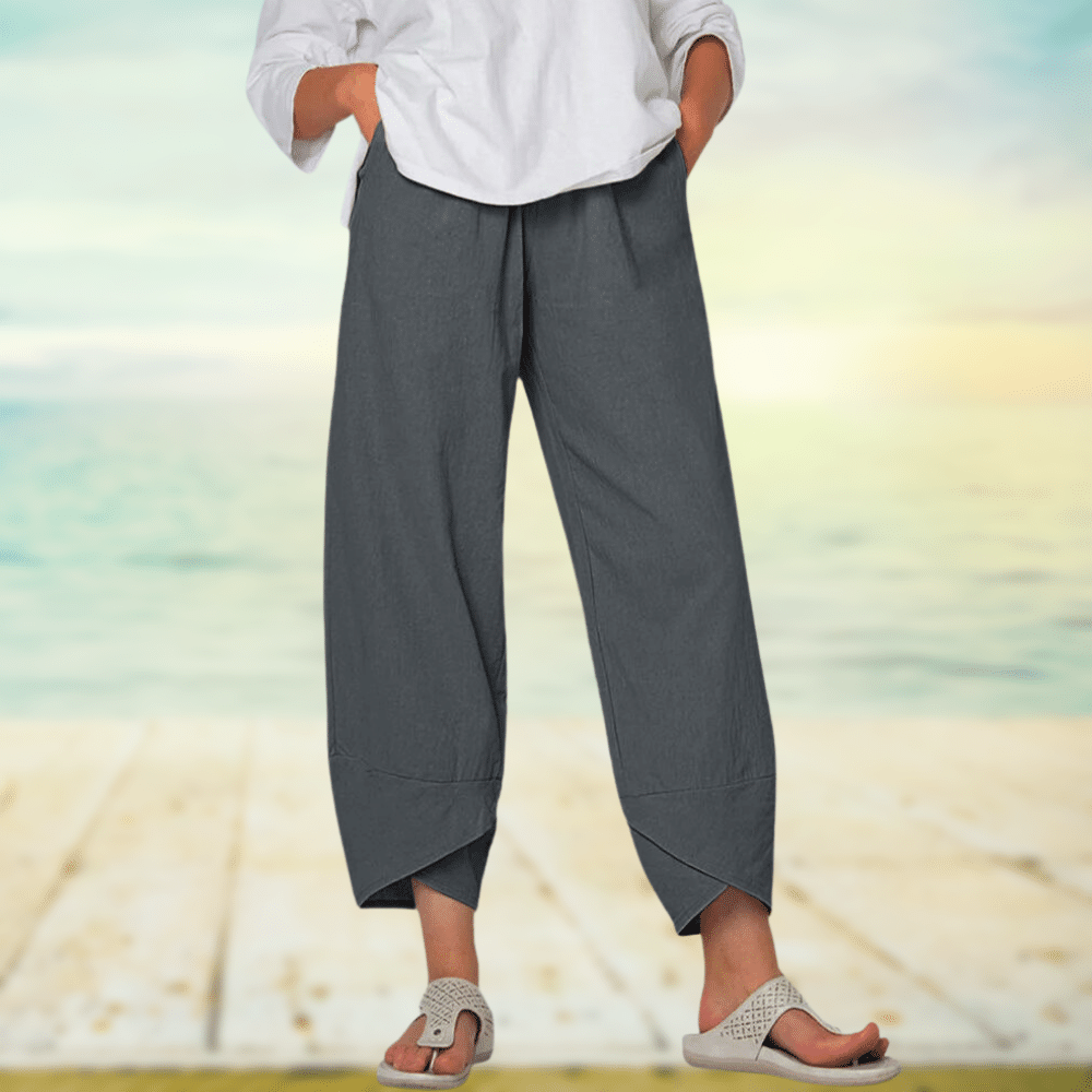 Women’s Wide Leg Pants – Relaxed Fit – Cotton Blend – Full Length