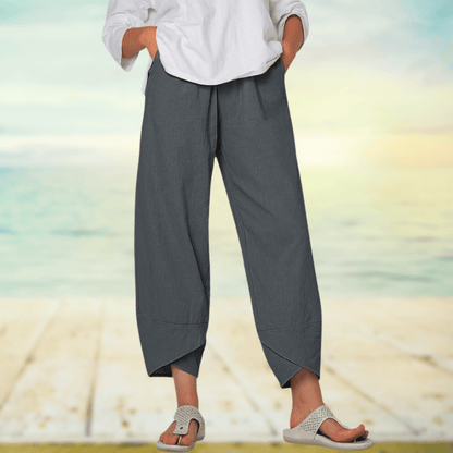 Women’s Wide Leg Pants – Relaxed Fit – Cotton Blend – Full Length