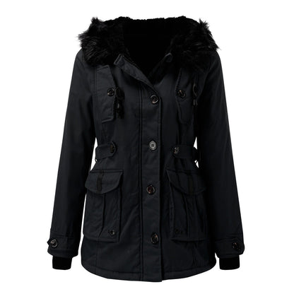 Siesta Hooded Parka Coat | Fur Trim Button Front Mid-Thigh Coat