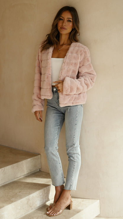 Women’s Crop Jacket – Quilted Texture – Open Front – Structured Fit