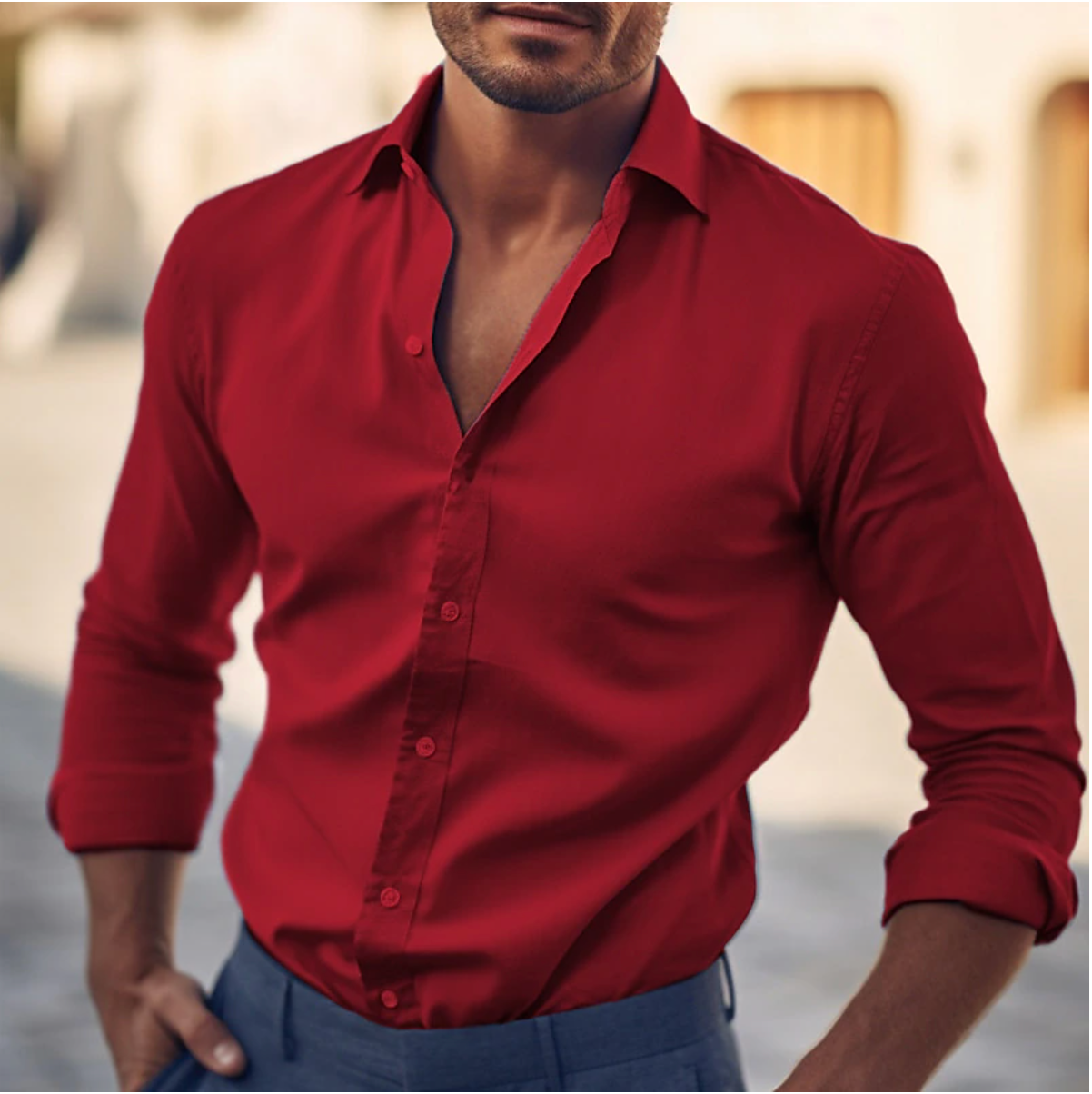 Men’s Slim Fit Shirt – Button Down – Long Sleeve – Cotton Feel – Smart Casual Wear
