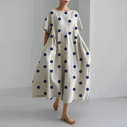 Women's Midi Dress - Loose Fit A-Line - Short Sleeve Round Neck - Floral Print