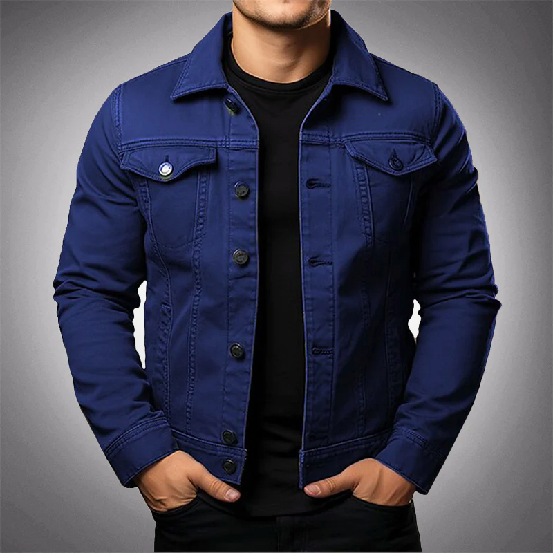 Men’s Denim Jacket – Structured Fit – Button Front – Chest Pockets – Casual Layering