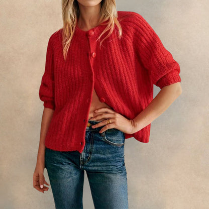 Valentina Relaxed Fit Cardigan | Button Front Ribbed Cuffed Cardigan