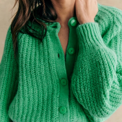 Valentina Relaxed Fit Cardigan | Button Front Ribbed Cuffed Cardigan