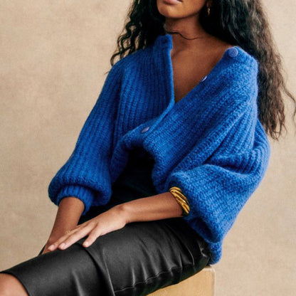 Valentina Relaxed Fit Cardigan | Button Front Ribbed Cuffed Cardigan