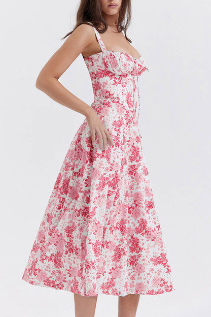 Women's Midi Dress - Corset Bodice - Sweetheart Neckline - High Slit Elegant Fit