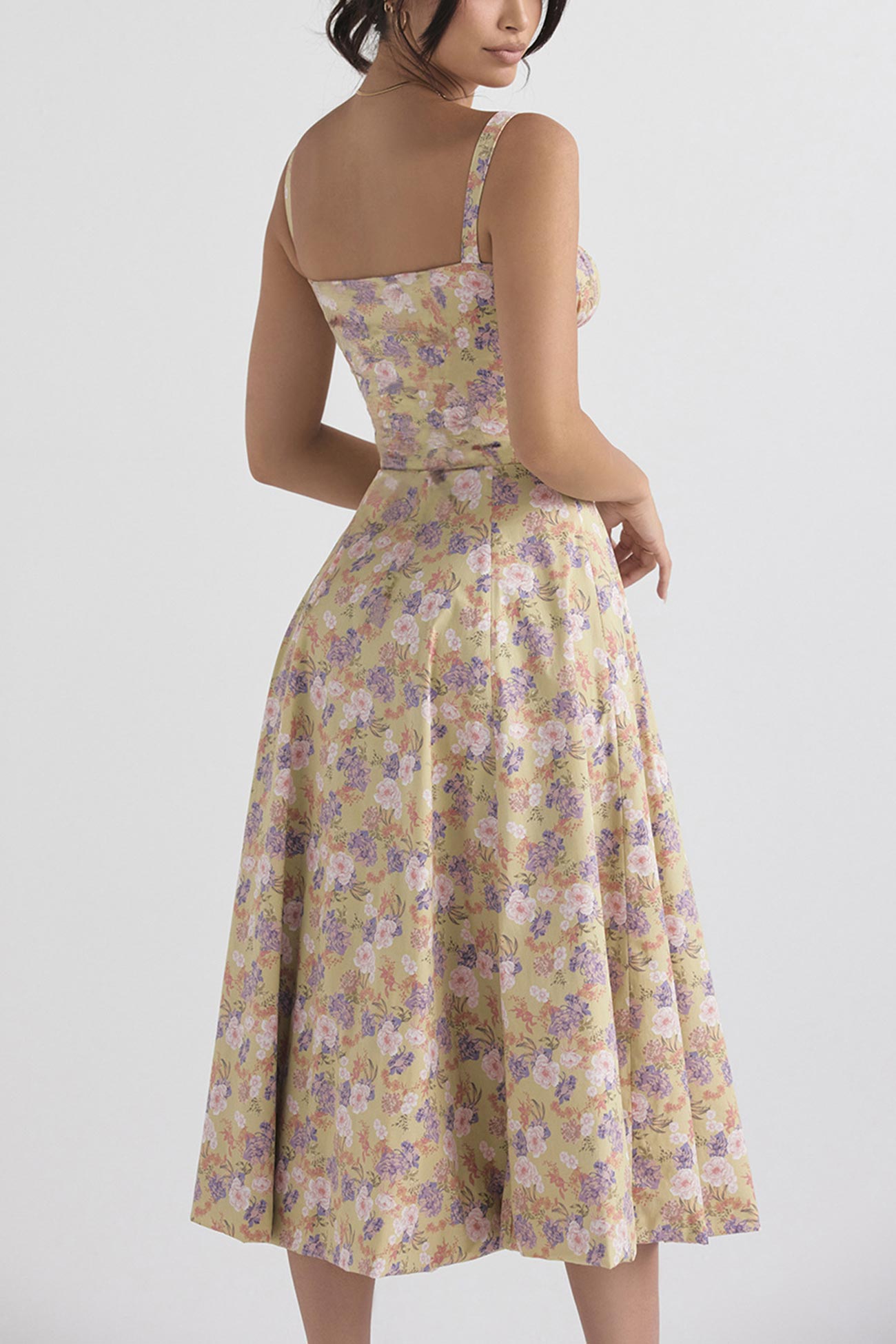 Women's Midi Dress - Corset Bodice - Sweetheart Neckline - High Slit Elegant Fit