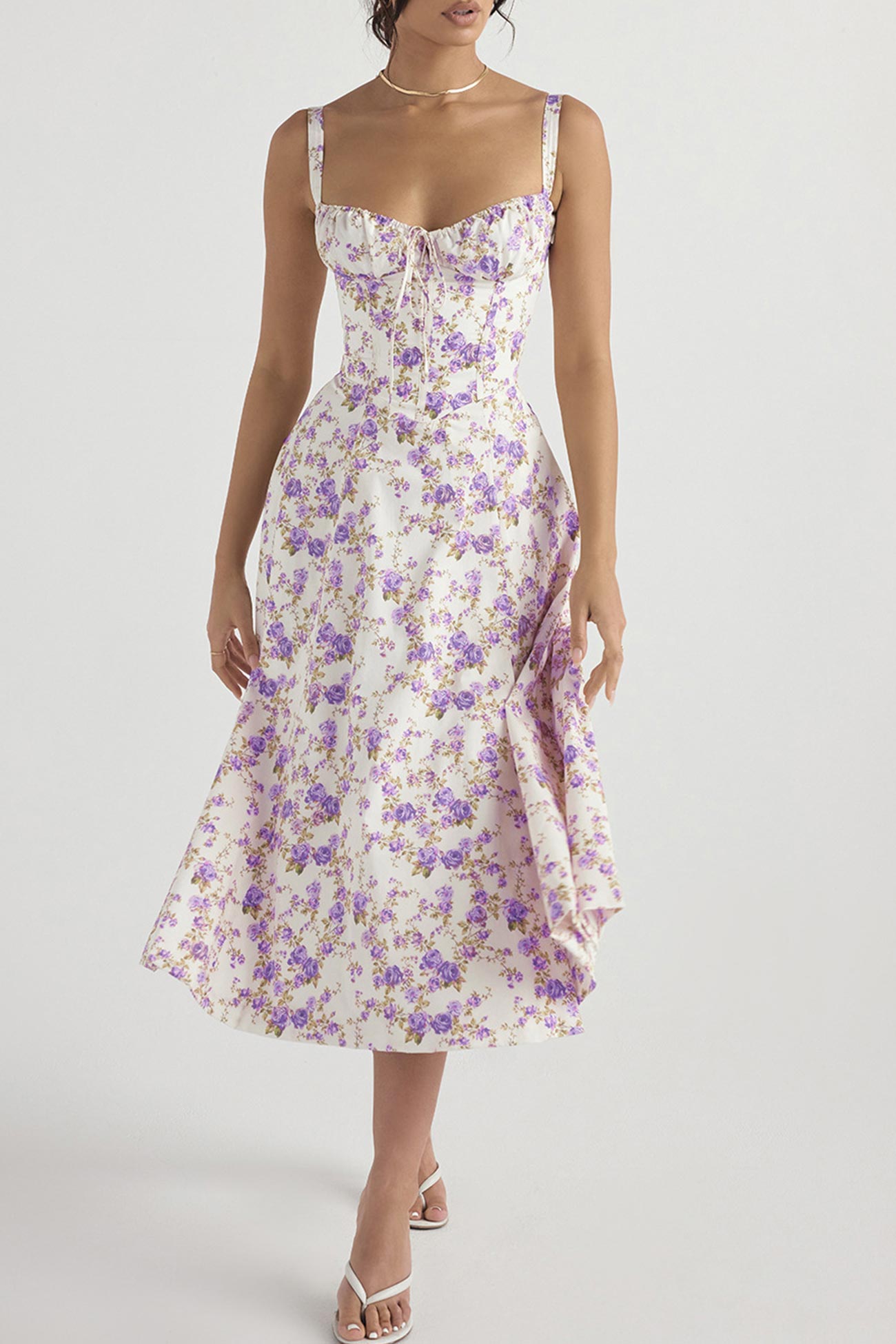 Women's Midi Dress - Corset Bodice - Sweetheart Neckline - High Slit Elegant Fit