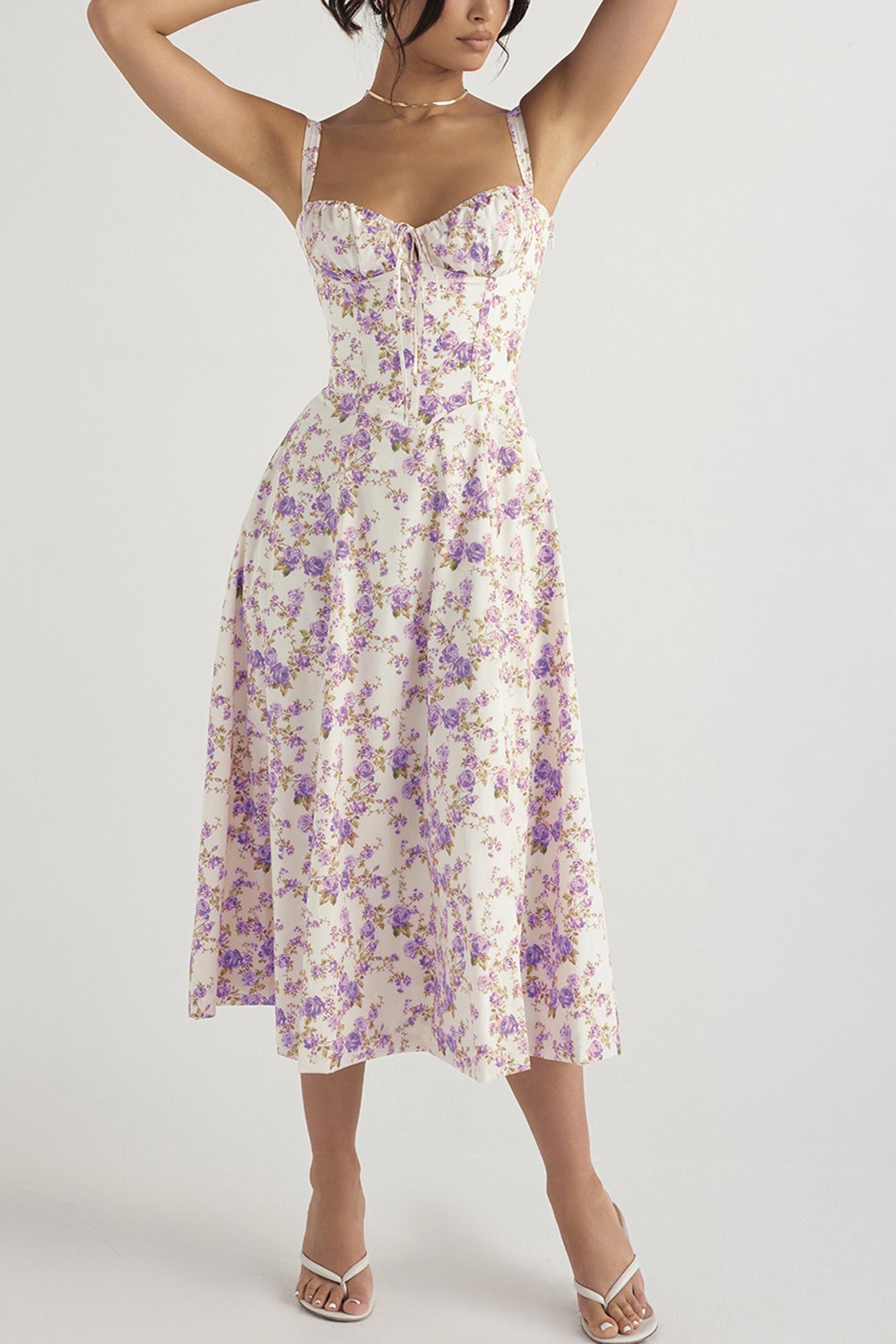 Women's Midi Dress - Corset Bodice - Sweetheart Neckline - High Slit Elegant Fit