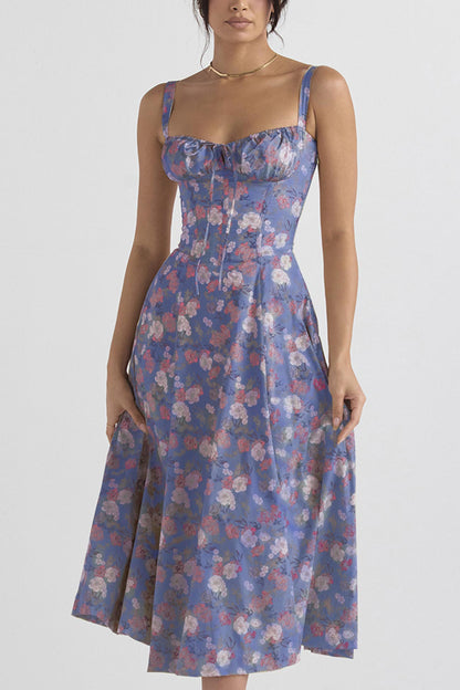 Women's Midi Dress - Corset Bodice - Sweetheart Neckline - High Slit Elegant Fit