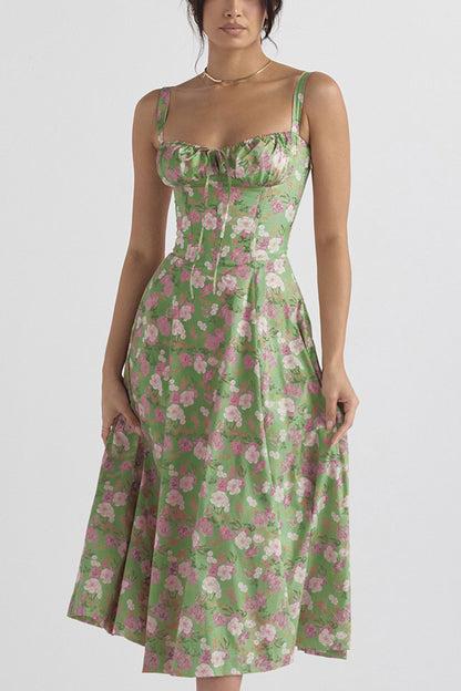 Women's Midi Dress - Corset Bodice - Sweetheart Neckline - High Slit Elegant Fit