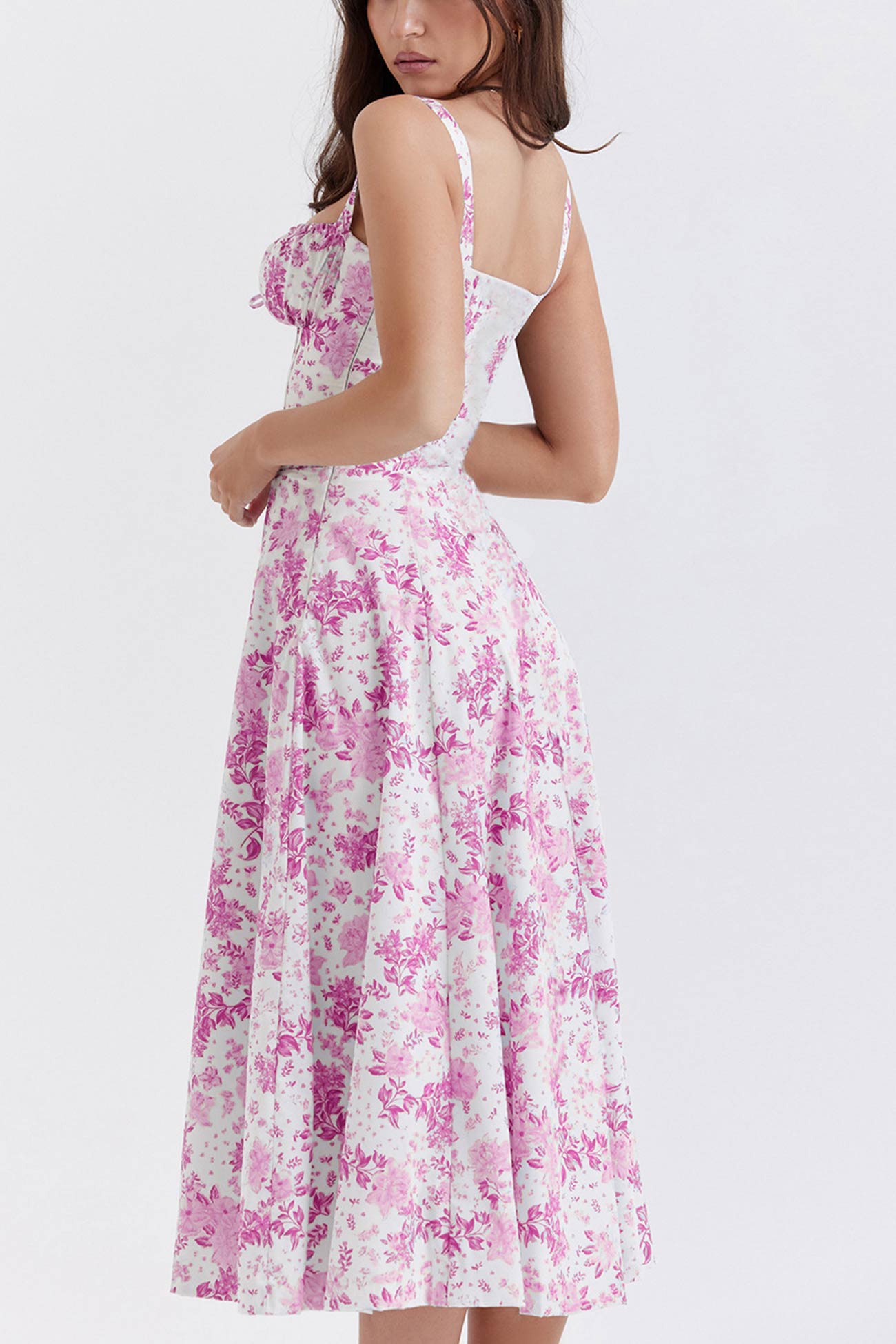 Women's Midi Dress - Corset Bodice - Sweetheart Neckline - High Slit Elegant Fit