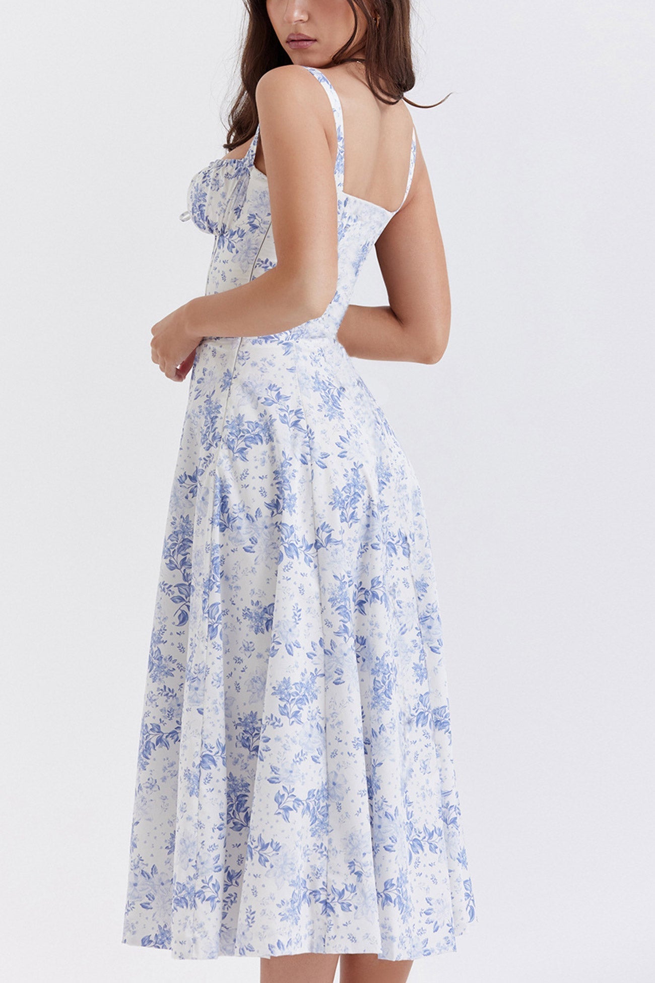 Women's Midi Dress - Corset Bodice - Sweetheart Neckline - High Slit Elegant Fit