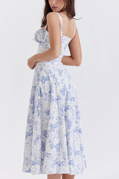 Women's Midi Dress - Corset Bodice - Sweetheart Neckline - High Slit Elegant Fit