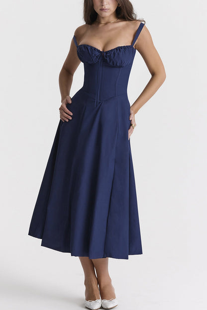 Women's Midi Dress - Corset Bodice - Sweetheart Neckline - High Slit Elegant Fit