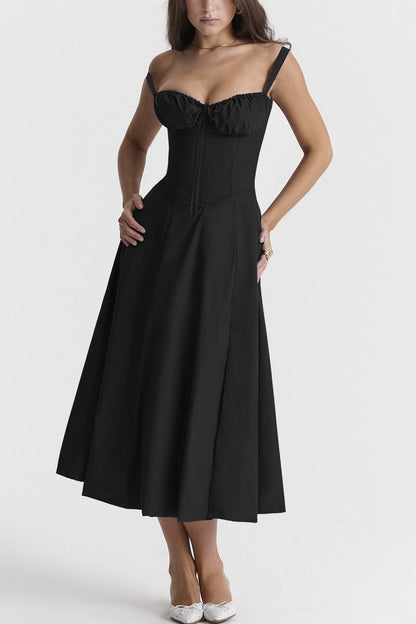 Women's Midi Dress - Corset Bodice - Sweetheart Neckline - High Slit Elegant Fit