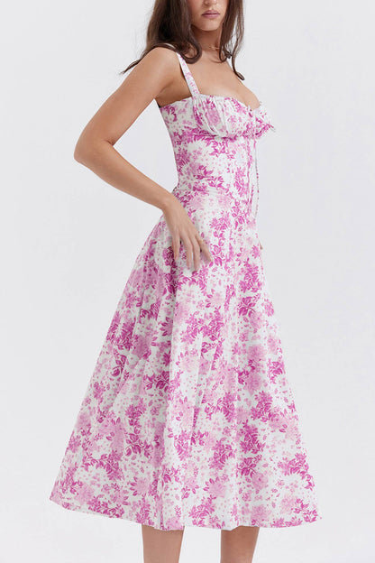 Women's Midi Dress - Corset Bodice - Sweetheart Neckline - High Slit Elegant Fit