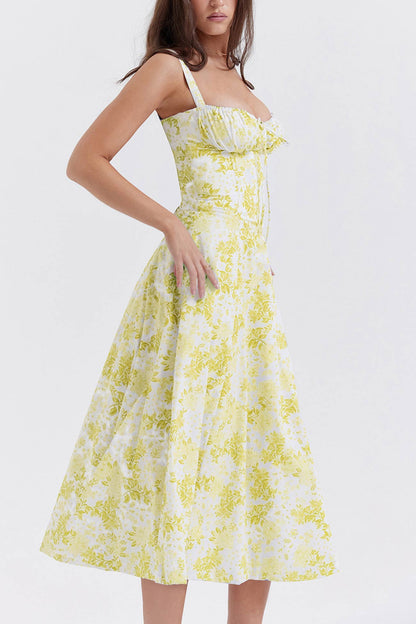 Women's Midi Dress - Corset Bodice - Sweetheart Neckline - High Slit Elegant Fit