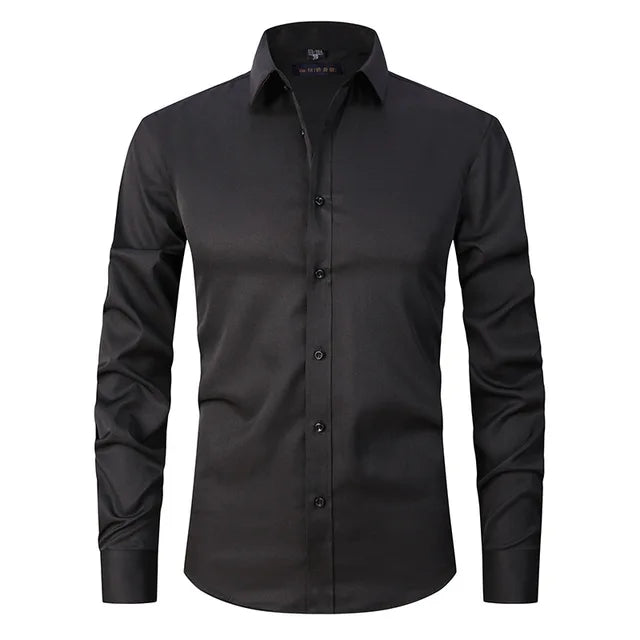 Men’s Long Sleeve Shirt – Slim Fit – Stretch Cotton – Wrinkle-Free – Button-Down Collar