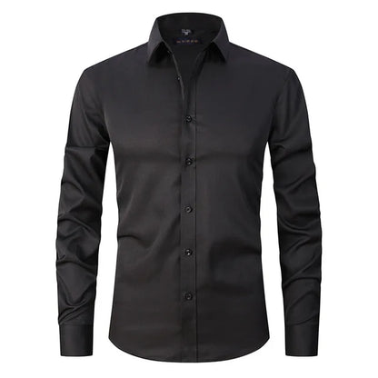 Men’s Long Sleeve Shirt – Slim Fit – Stretch Cotton – Wrinkle-Free – Button-Down Collar