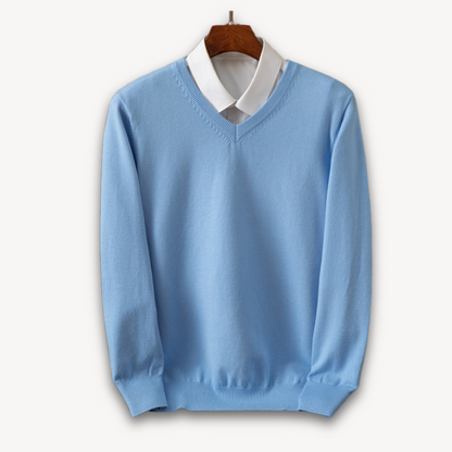 Men’s V-Neck Sweater – Slim Fit – Luxury Fabric – Soft Knit Ribbed Detailing