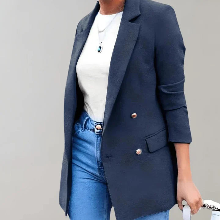 Women's Blazer - Tailored Fit - Smooth Fabric - Double-Breasted - 3/4 Sleeve