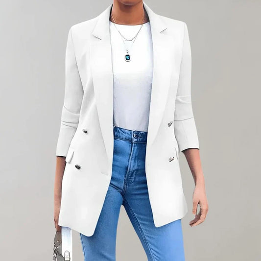 Women's Blazer - Tailored Fit - Smooth Fabric - Double-Breasted - 3/4 Sleeve