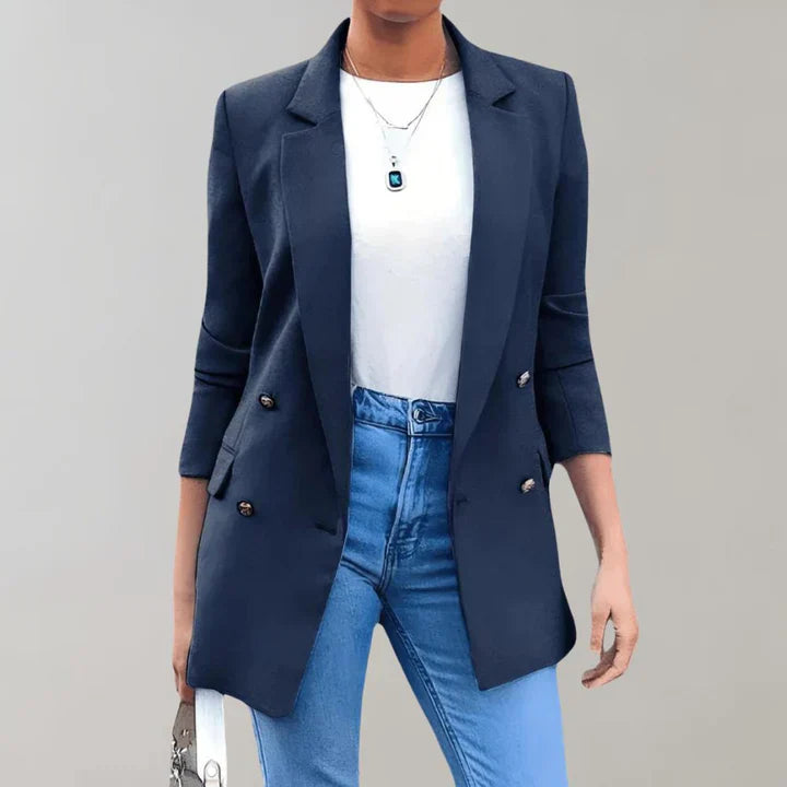 Women's Blazer - Tailored Fit - Smooth Fabric - Double-Breasted - 3/4 Sleeve