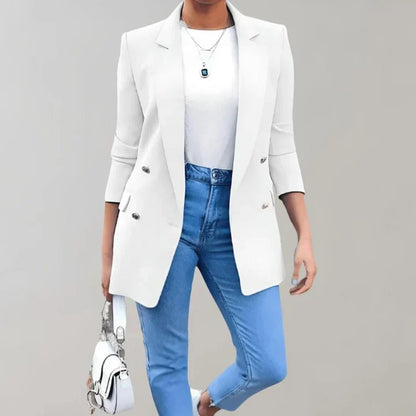 Women's Blazer - Tailored Fit - Smooth Fabric - Double-Breasted - 3/4 Sleeve