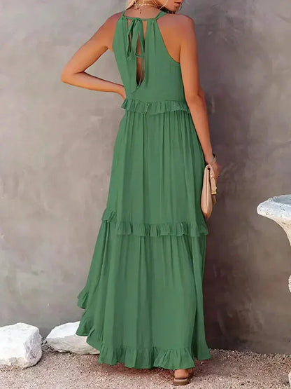 Women’s Maxi Dress – Lightweight Cotton – Halter Neck – Ruffle Tiered – Flowy Fit