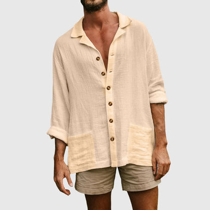 Men’s Button-Down Shirt – Natural Fibers – Relaxed Fit – Long Sleeve Casual Wear