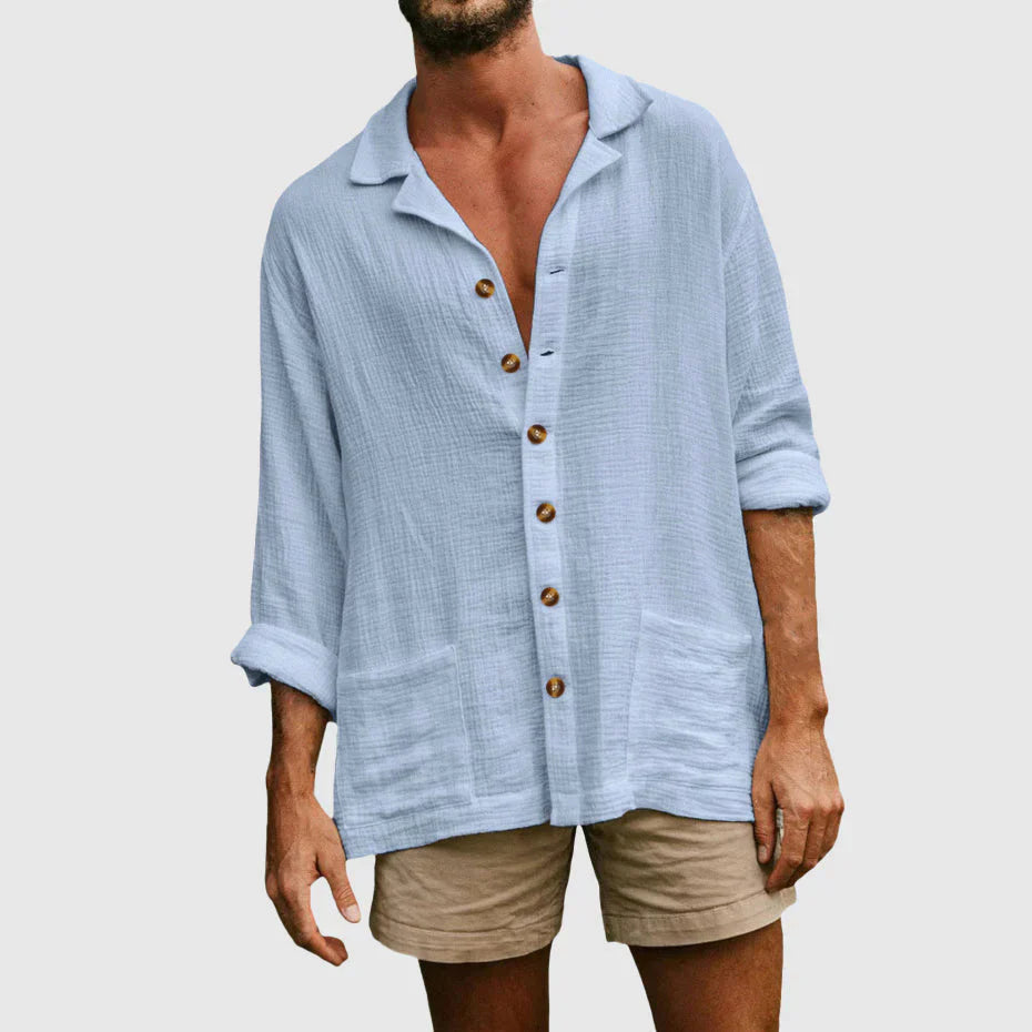 Men’s Button-Down Shirt – Natural Fibers – Relaxed Fit – Long Sleeve Casual Wear