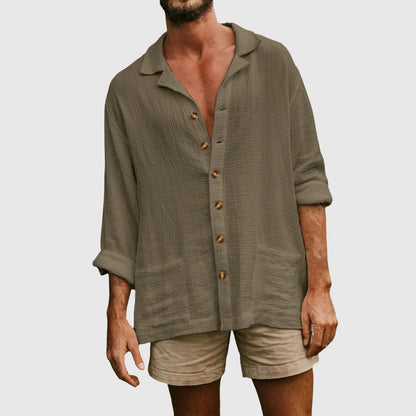 Men’s Button-Down Shirt – Natural Fibers – Relaxed Fit – Long Sleeve Casual Wear