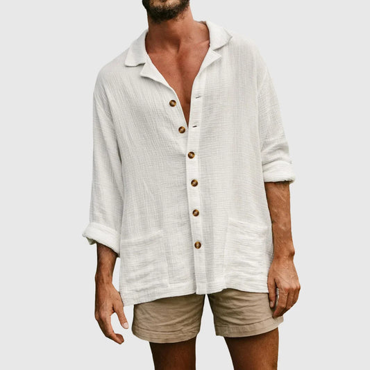 Men’s Button-Down Shirt – Natural Fibers – Relaxed Fit – Long Sleeve Casual Wear