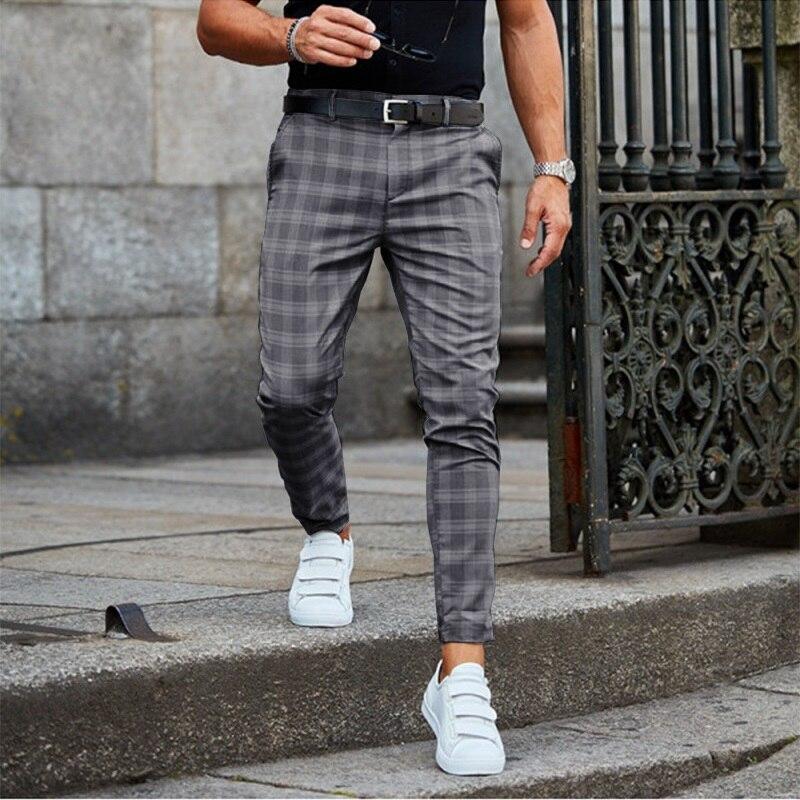 Men’s Chino Pants – Slim Fit – Tapered Leg – Cotton Blend – Checked Pattern