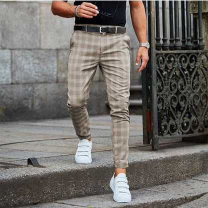 Men’s Chino Pants – Slim Fit – Tapered Leg – Cotton Blend – Checked Pattern