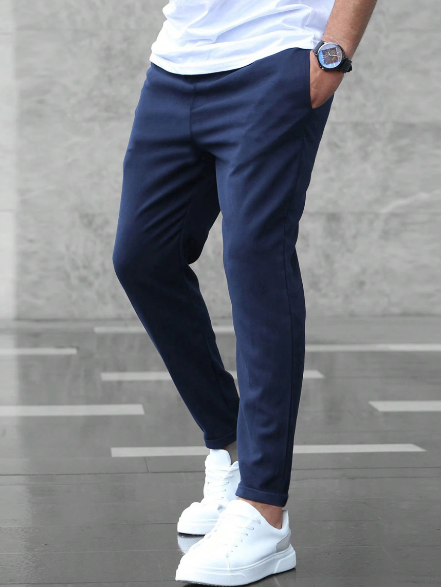 Men’s Slim Fit Pants – Cotton Blend – Elastic Waist – Drawstring – Full Length