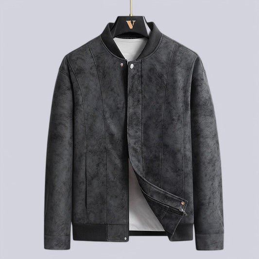 Men’s Leather Jacket – Structured Fit – Zip Front – Ribbed Trim – Seam Detail