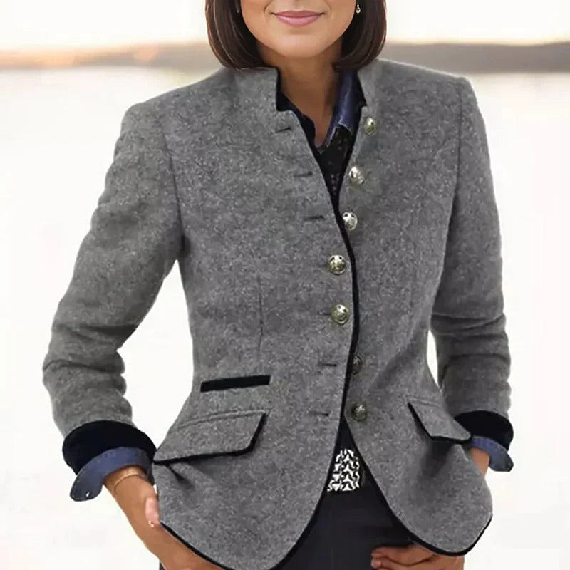 Rosie Wool Tailored Fit Blazer | Stand Collar Button Front Blazer