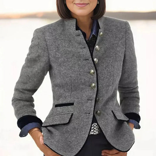 Rosie Wool Tailored Fit Blazer | Stand Collar Button Front Blazer