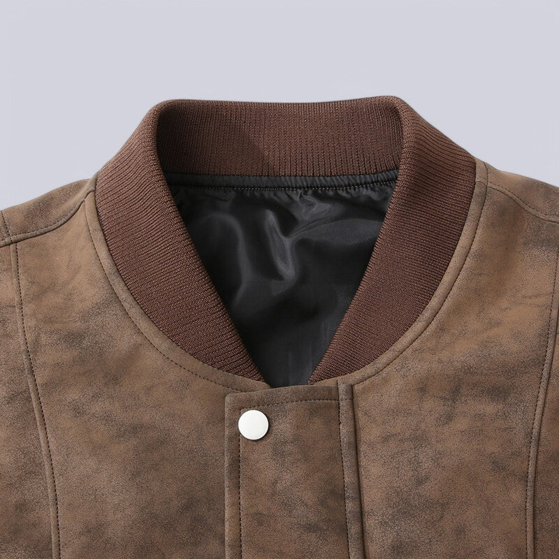 Men’s Leather Jacket – Structured Fit – Zip Front – Ribbed Trim – Seam Detail