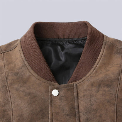 Men’s Leather Jacket – Structured Fit – Zip Front – Ribbed Trim – Seam Detail