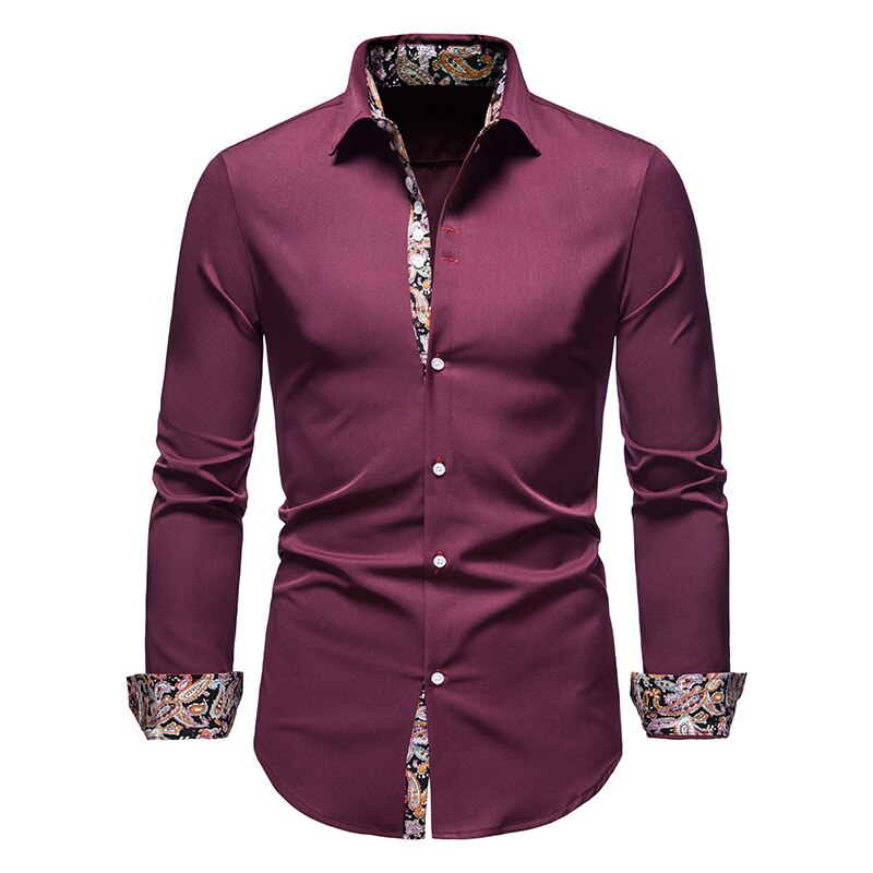 Men’s Shirt – Slim Fit – Button Down – Contrast Paisley Collar and Cuffs – Breathable Fabric