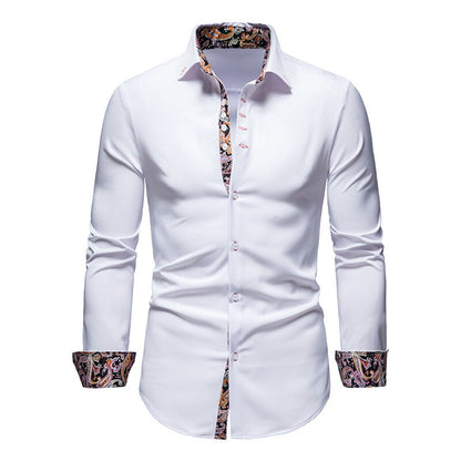 Men’s Shirt – Slim Fit – Button Down – Contrast Paisley Collar and Cuffs – Breathable Fabric
